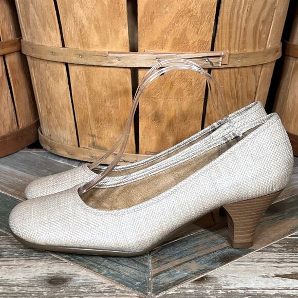 Aerosoles Wise Guy Beige Nude Woven Textile Pumps Heels NWOT Womens Size 10 - Picture 2 of 11